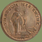 Farthing-sized coin depicting King Bladud