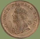 Farthing-sized coin depicting King Bladud